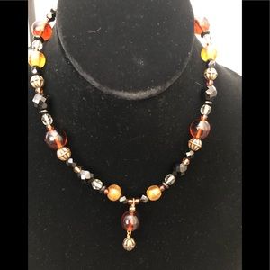 Colorful Czech glass beaded necklace with drop.